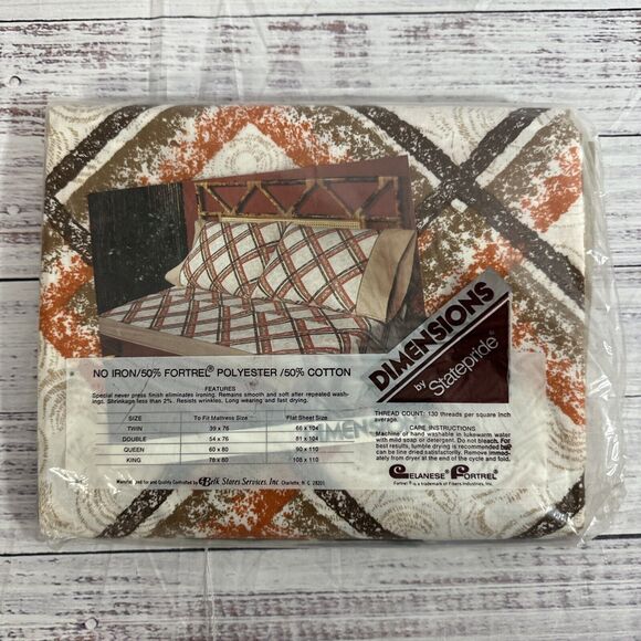 Vintage Dimensions by Statepride One Twin Flat Sheet Orange Brown No Iron 39x76 - Picture 3 of 5